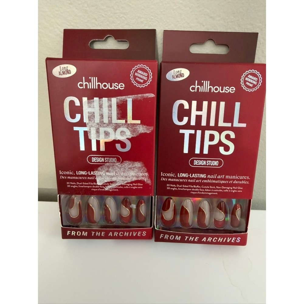 Chillhouse Chill Tips Press On Nails Women 2pk Red Gold Long Almond NWT